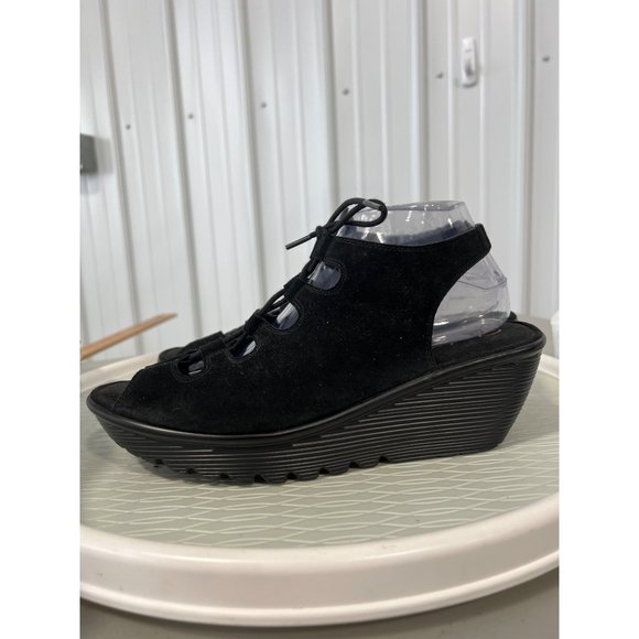 Skechers Parallel Lace-Up Sandal Womens 10 Peep Toe Black Suede Leather - Picture 6 of 10